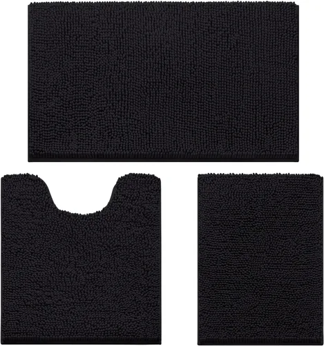 Miniatura 17 de HOMEIDEAS Juego de 3 alfombras de baño, ultra suaves, antideslizantes, absorbentes, de chenilla, juego de alfombrillas de baño para inodoro (beige)