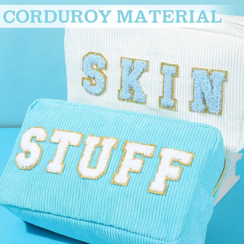 Miniatura 4 de Pinkunn 4 Piezas Bolsas de Maquillaje Preppy Bolsas de Chenilla con Letras de Viaje Organizador Facial Piel Cabello Higiene Cosmética Bolsa de Aseo