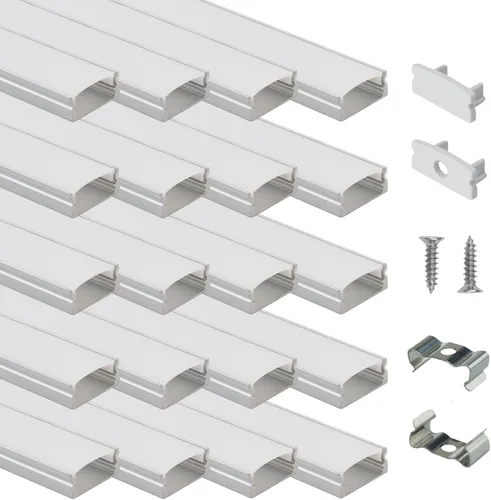 Miniatura 8 de Muzata Paquete de 10 canales LED de aluminio en forma de U de 6.6 pies/6.6 ft de canal difusor de tira LED plateado con cubierta blanca lechosa