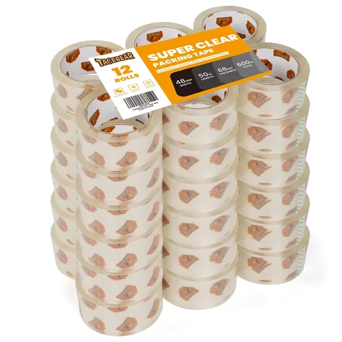 Miniatura 8 de TAPEBEAR Cinta de embalaje transparente, 12 rollos, 1.88 pulgadas x 55 yardas x 2.0 mil de grosor, cinta adhesiva acrílica para envío, sellado