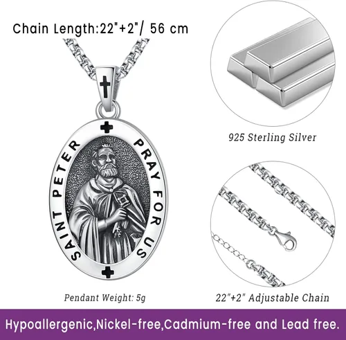 Miniatura 56 de Eusense San Miguel San Cristóbal San Benito San Judas Virgen María Collar chapado en oro 925 joyería religiosa para hombres y mujeres, collar