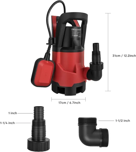 Miniatura 6 de Bomba de sumidero, bomba de agua eléctrica sumergible de 1 HP con interruptor de flotador automático de 3700 GPH para drenaje de piscina, bañera