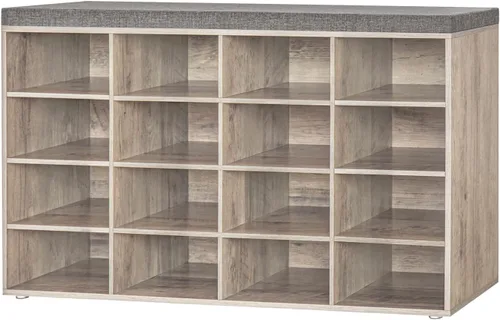 Miniatura 40 de DINZI LVJ Banco de almacenamiento de zapatos con cojín, estante de cubículos con 12 cubículos, estantes ajustables, banco organizador multifuncional