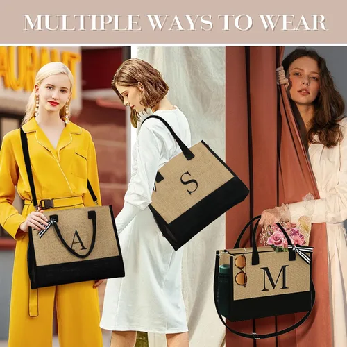 Miniatura 5 de YOOLIFE Regalos de Navidad para mujeres, bolsa de yute con inicial y bolsa de maquillaje, regalos de cumpleaños para mujeres, mamá, esposa