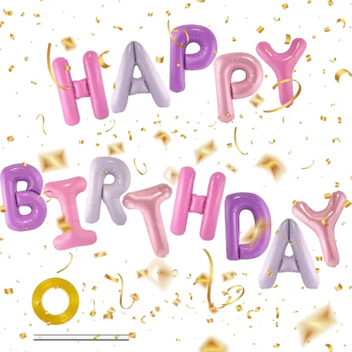 Miniatura 25 de CANREVEL Cartel de feliz cumpleaños, 13 letras de papel de aluminio de Mylar de 16 pulgadas con 12 globos de estrella, decoraciones de fiesta