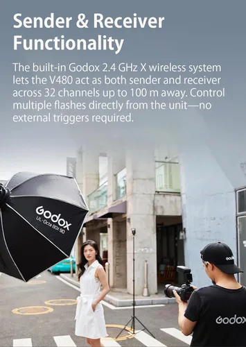 Miniatura 5 de Godox V480 para Canon GODOX TTL Flash - GN50/1.7s Recycle/650 Tiempos de flash/HSS/Lectura de distancia inteligente/Lámpara de modelado LED de 10
