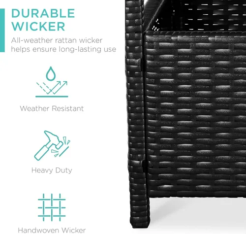 Miniatura 3 de Best Choice Products Mesa auxiliar de mimbre con agujero para paraguas, mesa auxiliar cuadrada de ratán de polietileno para patio, jardín, piscina