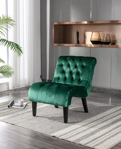 Miniatura 17 de Sillón decorativo de terciopelo para sala de estar, silla de ocio moderna con respaldo copetudo, silla auxiliar sin brazos para interiores, silla