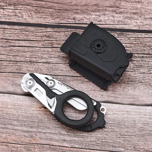 Miniatura 9 de Tijeras de trauma multifuncionales 6 en 1 plegables con funda negra, entornos extremos respuesta de emergencia, trauma cizalla para enfermeras, Negro