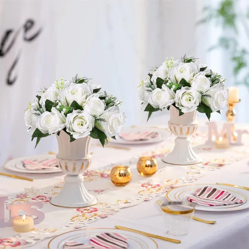 Miniatura 4 de Sziqiqi - 2 flores artificiales, flores de seda, 15 tallos para centros de mesa de flores o arreglos colgantes. Blanco puro