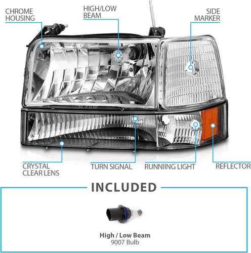 Miniatura 4 de AmeriLite Para Ford F150 F250 F350 Bronco Truck Chrome 1992-1996 Conjunto de faros delanteros de repuesto con juego de lámparas de esquina