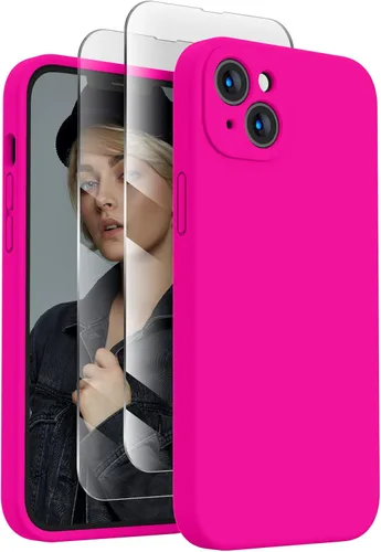 FireNova Funda diseñada para iPhone 13, funda de silicona mejorada [protección de cámara] con [2 protectores de pantalla], forro interior de