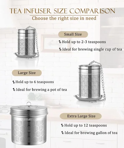 Miniatura 7 de Infusor de Té Grande para Té Suelto (1 Paquete), Colador de Bola de Té de Acero Inoxidable 304, Infusor de Té de Malla Extra Fina para Preparar Todo