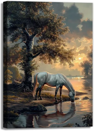 Miniatura 7 de Lienzo de caballo blanco para pared, impresión de imagen abstracta de animales, póster de arte vintage de granja, pintura de paisaje retro del Obras