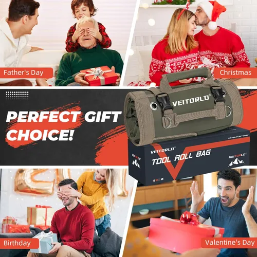 Miniatura 7 de Veitorld - Bolsa enrollable de herramientas resistente con compartimentos desmontables, organizador portátil para electricistas, carpinteros