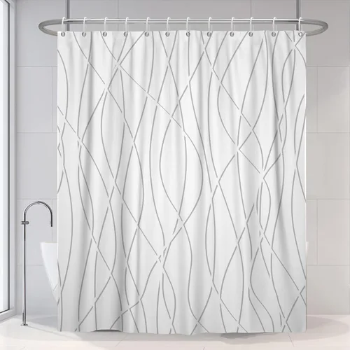 Miniatura 31 de Cortina de ducha pequeña a rayas gris claro degradado para baño, 36 x 72 pulgadas, juego de cortina de ducha geométrica para cabina de RV