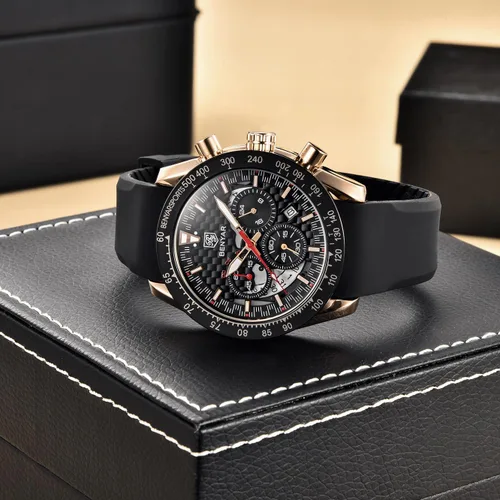 Miniatura 4 de BENYAR Fashion Men's Quartz Chronograph Waterproof Silicone Watches Business Casual Sport Design Wrist Watch for Men Perfect for Father Son Black