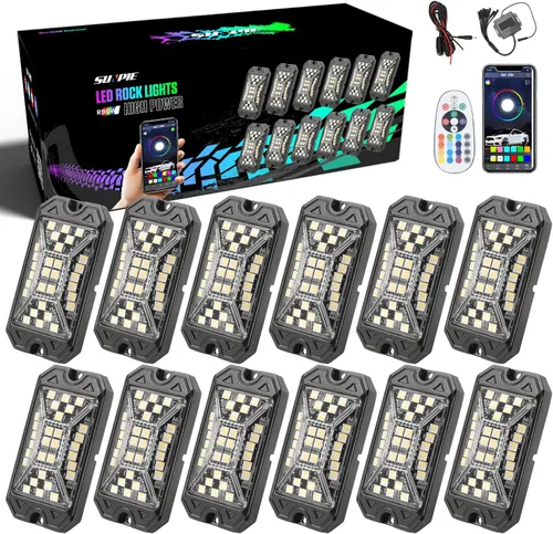 Miniatura 10 de SUNPIE 4 cápsulas RGBW de luces de roca – Ángulo de haz completo, 30 chips de alta potencia, carcasa de aluminio, almohadillas de montaje incluidas