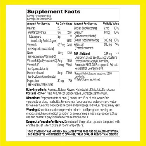 305 Life Recovery & Hydration Booster - Suplemento en polvo de bebida de hidratación de acción rápida y recuperación cardiovascular con apoyo