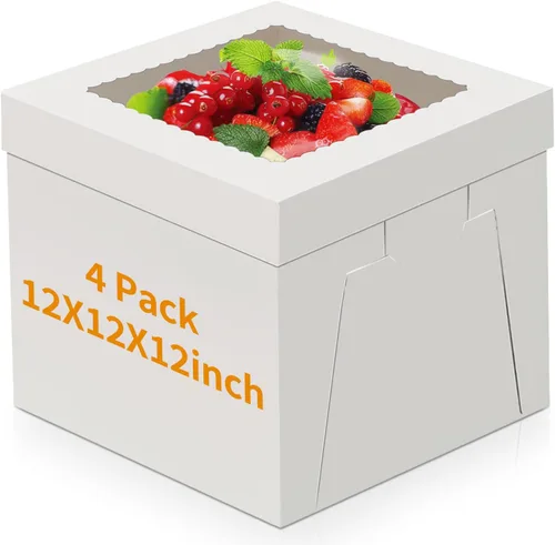 Miniatura 14 de WINKIO Paquete de 4 cajas para pasteles, contenedor desechable de transporte de pasteles, cajas blancas para panadería con ventana grande