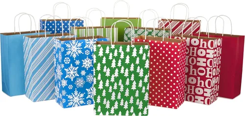 Hallmark Surtido de bolsas de regalo grandes de 13 pulgadas, iconos navideños (12 bolsas de regalo de papel en diseños surtidos para Hanukkah o