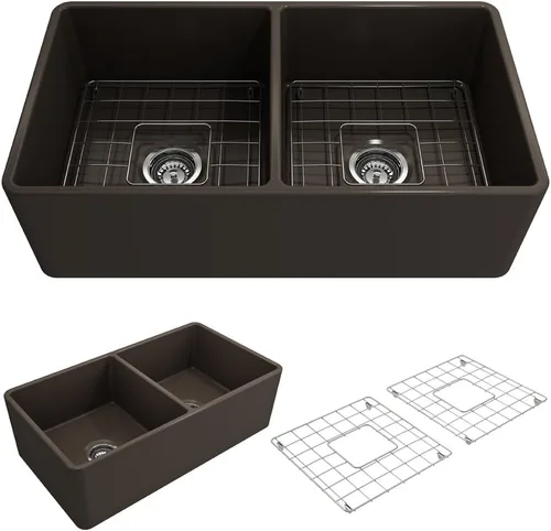 Miniatura 28 de BOCCHI Classico Farmhouse Fregadero de cocina de arcilla refractaria con frente de delantal de 20 pulgadas, un solo tazón con rejilla protectora