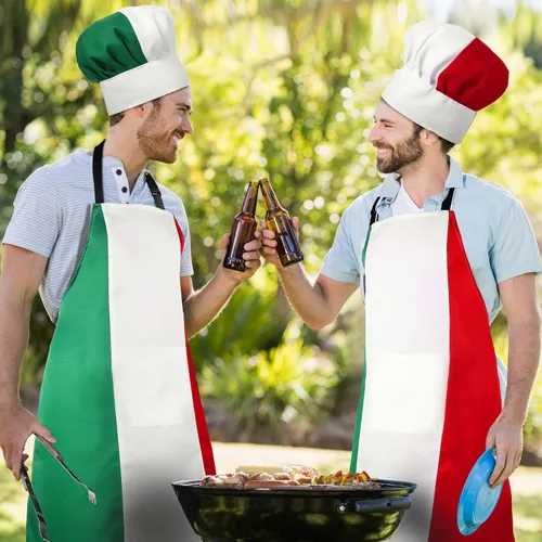 Miniatura 7 de SATINIOR - Delantal italiano y sombrero de chef para mujeres y hombres, disfraz italiano, babero de tela, delantal de bandera de Italia