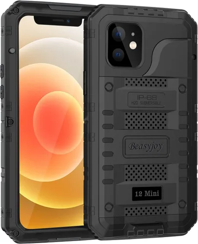 Miniatura 9 de Beasyjoy Funda impermeable para iPhone 12 Pro Max, cubierta protectora de cuerpo completo con protector de pantalla incorporado, resistente a Negro