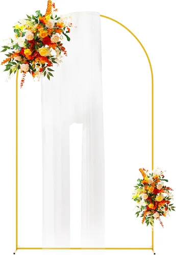 Putros Soporte de Arco de Boda Dorado de 8 Pies de Metal, Soporte de Telón de Fondo con Arco de Globos para Ceremonia de Boda, Cumpleaños, Fiesta,
