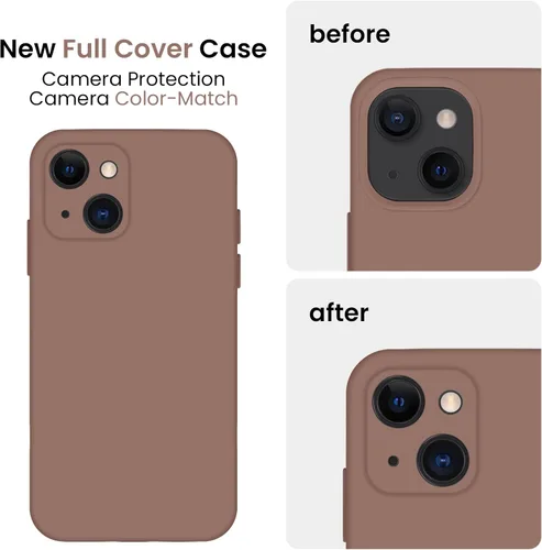 Miniatura 3 de FireNova Funda diseñada para iPhone 13, funda de silicona mejorada [protección de cámara] con [2 protectores de pantalla], forro interior de Marrón