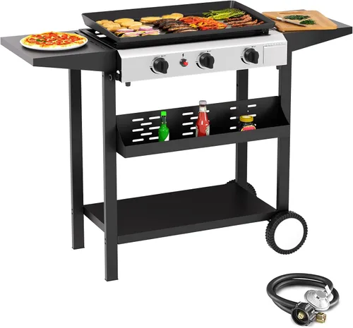 Miniatura 10 de SKOK Plancha de gas plegable de 28 pulgadas para exteriores, parrilla de gas portátil con parte superior plana -30000 BTU a propano, estación