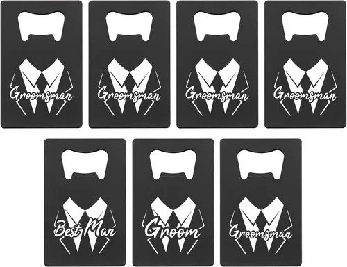 Miniatura 7 de PartyGifts&beyond Regalos para padrinos de boda, 7 unidades, abrebotellas de tarjetas de crédito, tapa de acero inoxidable para abrebotellas