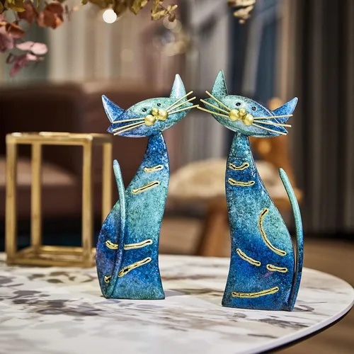 Miniatura 3 de Aayla Estatuas de gato – Juego de 3 pequeñas figuras azules de gatos acuáticos, adorable regalo para los amantes de los gatos, decoración
