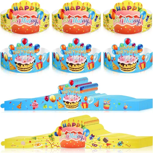 Miniatura 8 de Zonon 36 coronas de cumpleaños para niños, ajustables, coloridos, sombreros de feliz cumpleaños para fiestas escolares