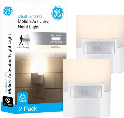 GE - Luz nocturna LED con sensor de movimiento, enchufable a la pared, 40 lúmenes, blanco suave, certificada UL, eficiencia energética, luz nocturna
