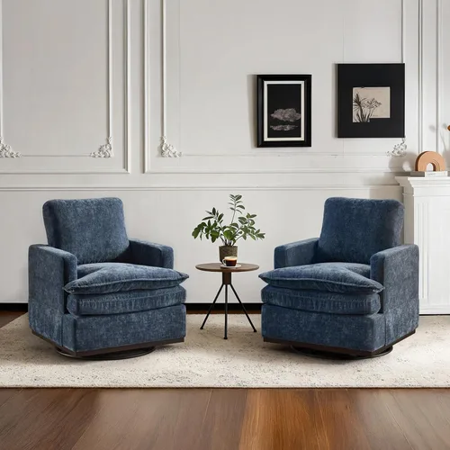 Miniatura 14 de VINGLI Silla giratoria de 360° con cojines de asiento de doble capa, sillón giratorio moderno, silla de club cuadrada tapizada para sala de estar