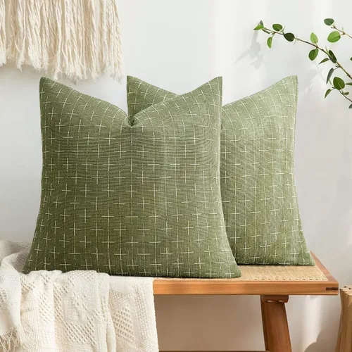 Miniatura 64 de MIULEE - Juego de 2 fundas de almohada decorativas de lino de arpillera navideñas, modernas, estilo campestre, rústicas, tejidas, con textura