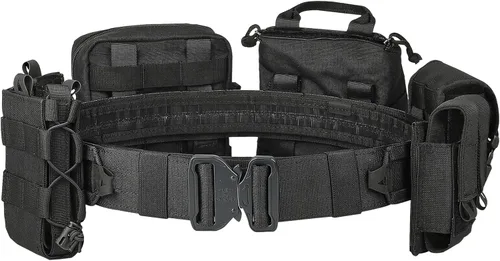 YAKEDA - Cinturones tácticos de batalla 8 en 1, cinturón de caza Molle, cinturón de juego de pesca con bolsas para mayor comodidad y fiabilidad Negro