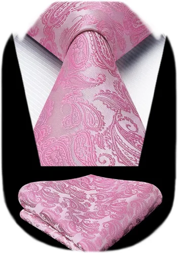 Miniatura 96 de HISDERN Corbatas para hombre, corbata de cachemira y bolsillo cuadrado tejido clásico floral para hombre, corbata de fiesta de boda