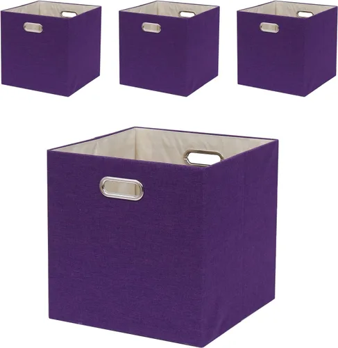 Miniatura 11 de Contenedores de Almacenamiento Cúbicos 13×13 Lino Caja Plegable con Asas, Conjunto de Cesta de Organización Plegable de 4 Gran Capacidad para Beige