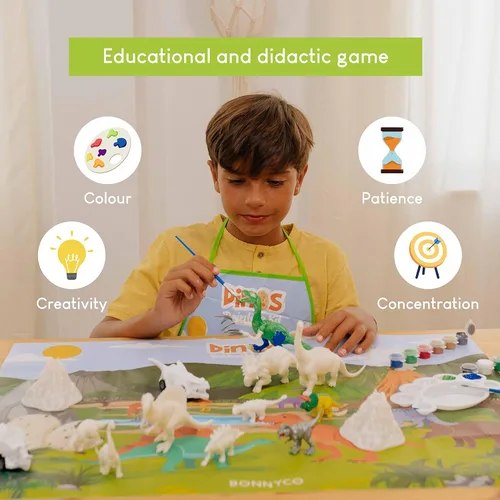 Miniatura 7 de BONNYCO Juguetes de dinosaurio para niños, kit de pintura de 16 figuras. Kits de manualidades para niños con juguetes que brillan en la oscuridad