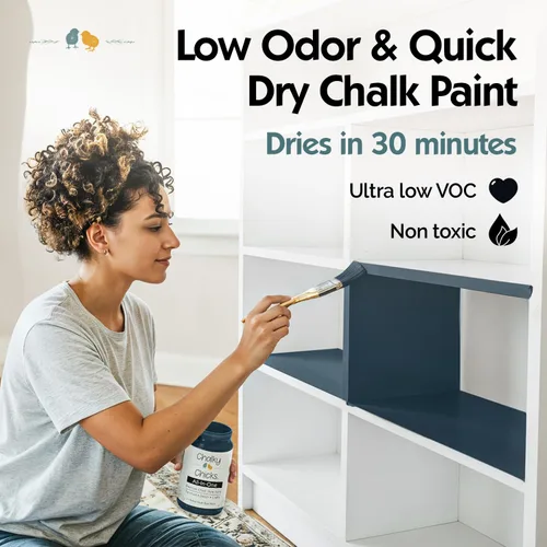 Miniatura 5 de Chalky Chicks - Pintura mate a la tiza, no requiere lijado, 32 onzas líquidas, color azul profundo (Denali), para muebles, pintura todo en uno sin