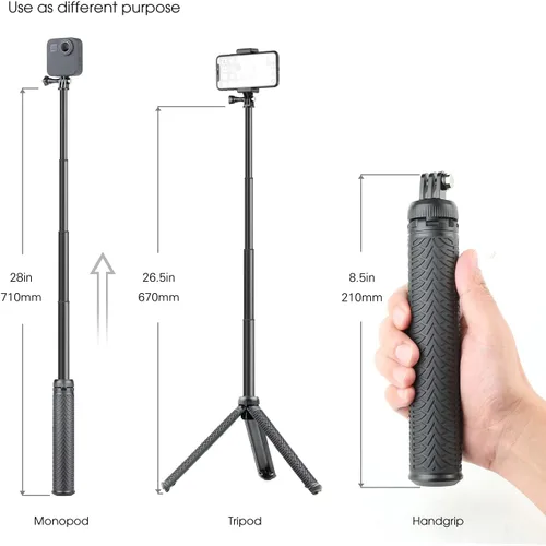 Miniatura 2 de SOONSUN Palo selfie impermeable de aluminio 3 en 1 para GoPro Hero 13 12 11 10 9 8 7 6 5 4, Fusion, Max, Session, Insta360, AKASO, SJCAM, Osmo