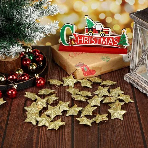 Miniatura 6 de MAGICLULU Adornos de estrella con brillantina dorada, 30 piezas, mini colgantes de estrella para árbol de Navidad, para manualidades DIY, 4.8 x 4.8