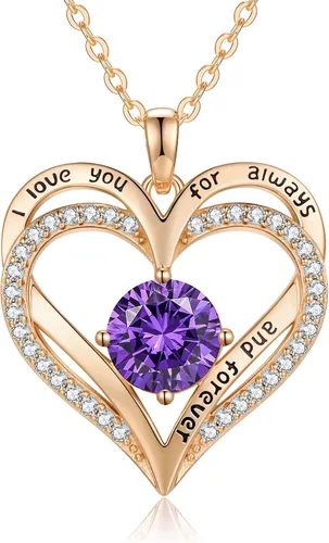 LOUISA SECRET Heart Birthstone Necklaces for Women, 925 Sterling Silver Women Pendant Necklace, Birthday Anniversary Valentine's Day Jewelry Gift