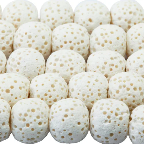 Miniatura 4 de rockcloud Cuentas redondas sueltas de piedra de lava blanca de 0.394 in para hacer joyas, accesorios
