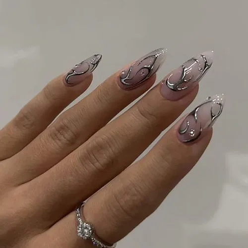 Miniatura 8 de 8 hojas de calcomanías de arte de uñas con llama irregular, plateado metálico, negro, blanco, oro, calcomanías autoadhesivas Y2k para diseño de uñas