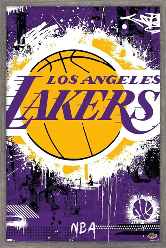 Trends International NBA Los Angeles Lakers - Póster de pared con logotipo Maximalist 23, 22.4 pulgadas de largo x 14.7 pulgadas, versión enmarcada