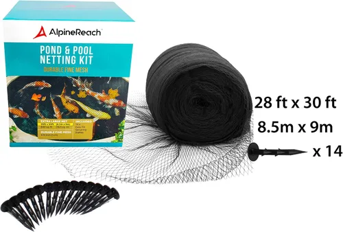 Miniatura 2 de AlpineReach Kit de malla para estanques de peces Koi 28 x 30 pies, negro, malla fina tejida de alta resistencia para hojas - Protege a los peces Koi