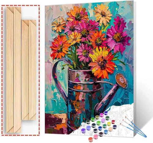 Miniatura 11 de Tucocoo Kit de pintura de lavanda por números con pinceles y pigmento acrílico sobre lienzo para adultos, diseño rústico de ventanas, arte floral